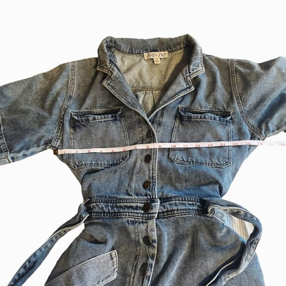 SHE + SKY Denim Jeans Belted Jumpsuit Size M - Picture 4 of 7